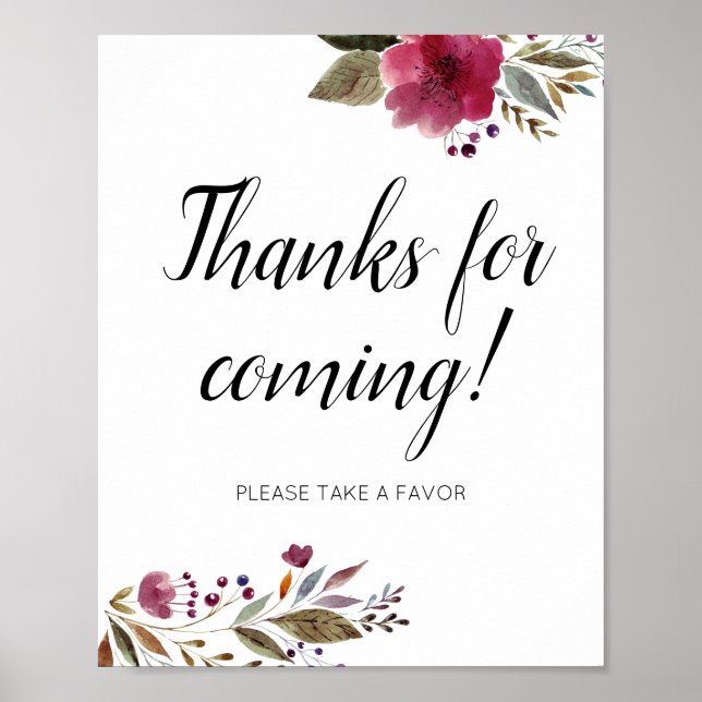 Thanks For Coming Take Favor Burgundy Floral Poster (Front)