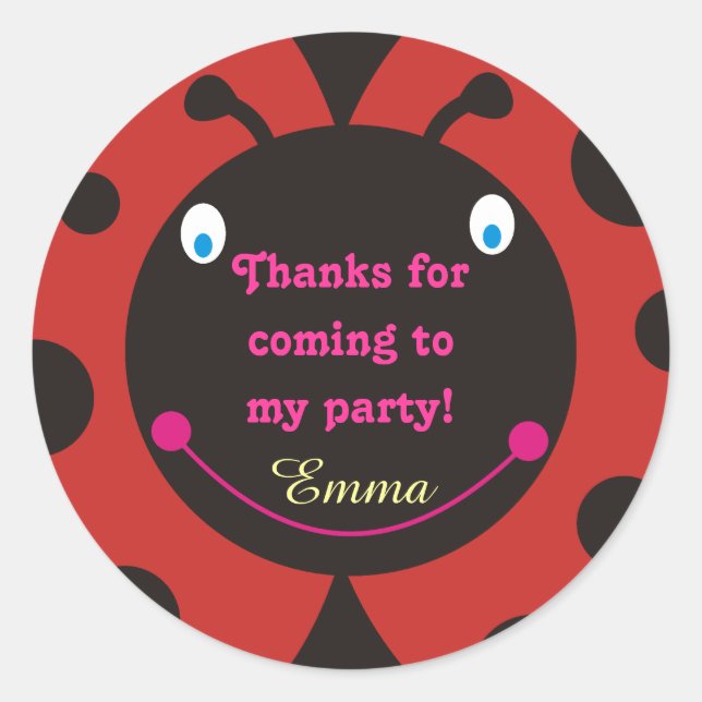 Thanks for coming to my party! Ladybug Stickers (Front)