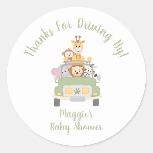 Thanks For Driving By Animal Safari Baby Shower Classic Round Sticker