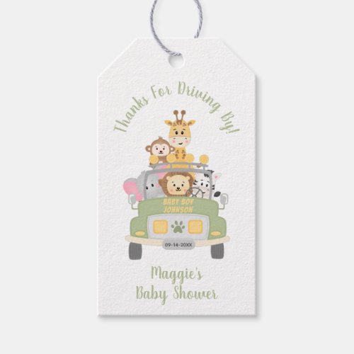 Thanks for Driving By Animal Safari Baby Shower Gift Tags