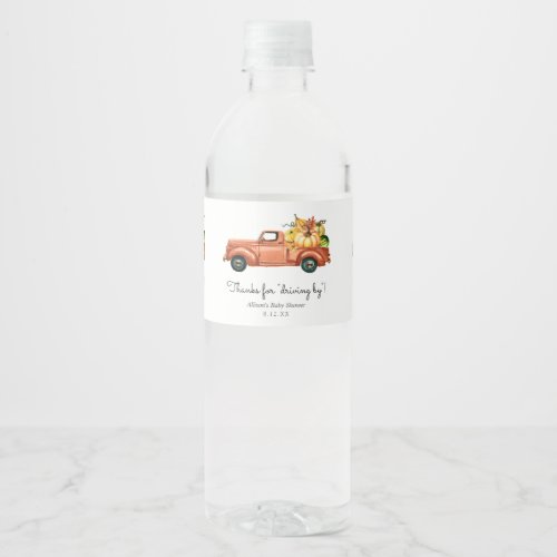 Thanks for Driving By Autumn Truck Favor Water Bottle Label