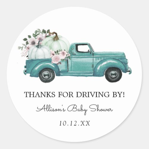 Thanks for Driving By Blue Autumn Truck Favor Classic Round Sticker