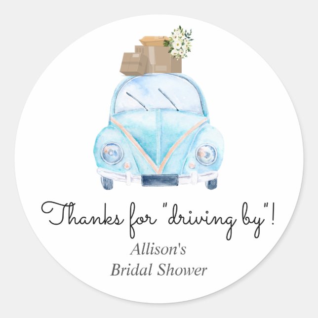 Thanks for Driving By Bridal Shower Favor Sticker (Front)