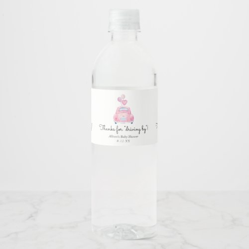 Thanks for Driving By Pink Car Favor Water Bottle Label