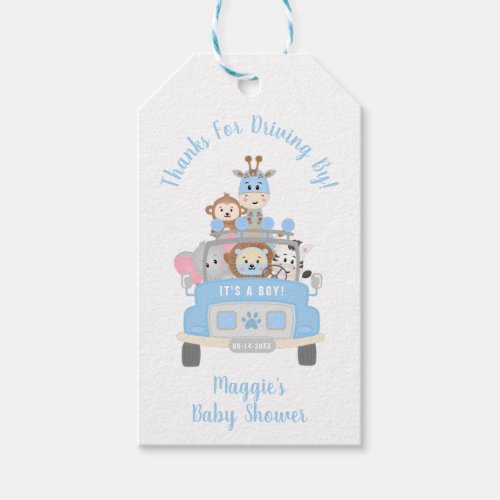 Thanks for Driving By Safari Baby Boy Shower Gift Tags