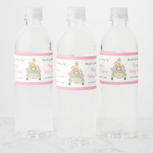 Thanks for Driving By Safari Pink Baby Girl Shower Water Bottle Label