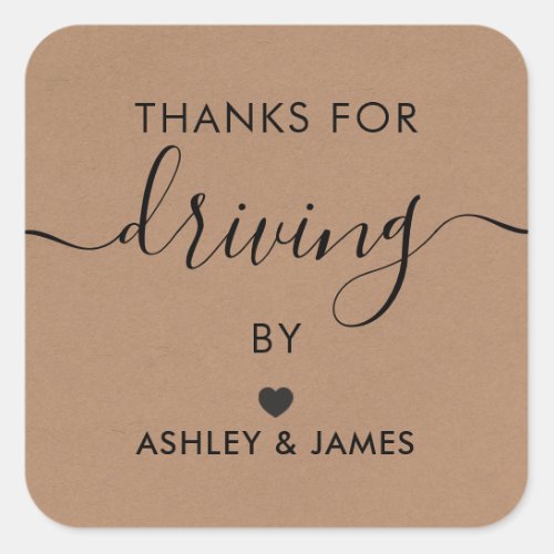 Thanks for Driving By Tags Baby Shower Kraft Square Sticker