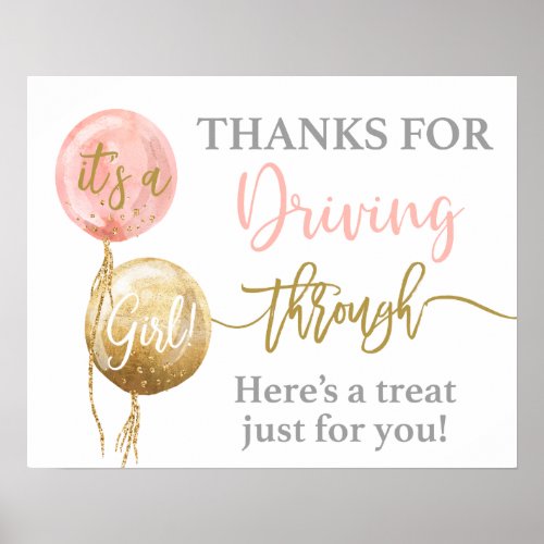 Thanks for driving through baby shower girl poster