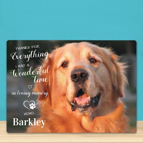 Thanks For Everything Pet Loss Dog Memorial Photo Plaque
