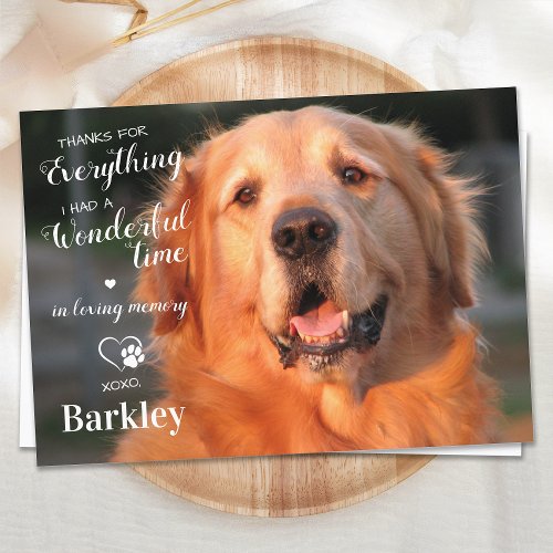 Thanks For Everything Pet Loss Dog Memorial Photo  Thank You Card