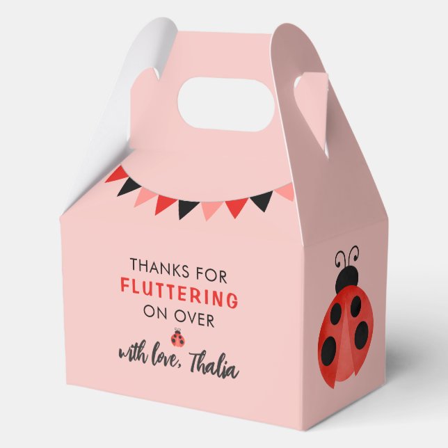 Thanks For Fluttering on Over Pink Ladybug Favor Boxes (Front)