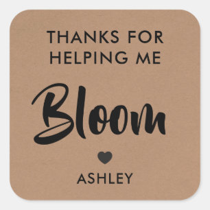 Thanks for Helping Me Bloom Flower Sticker, Kraft Square Sticker