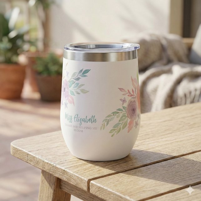 Thanks For Helping Me Bloom Water Bottle (This beautiful floral, "Thank for helping me bloom" personalized tumbler would make a great gift! )