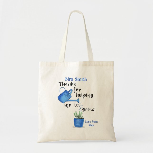 thanks for helping me grow blue tote bag (Front)