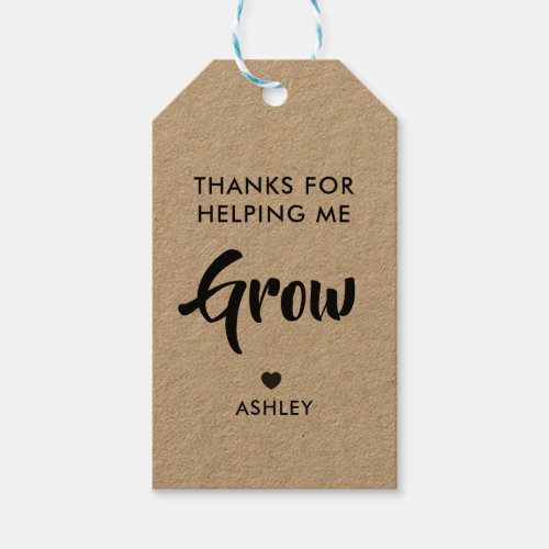 Thanks for Helping Me Grow Gift Tag Kraft Gift Tags