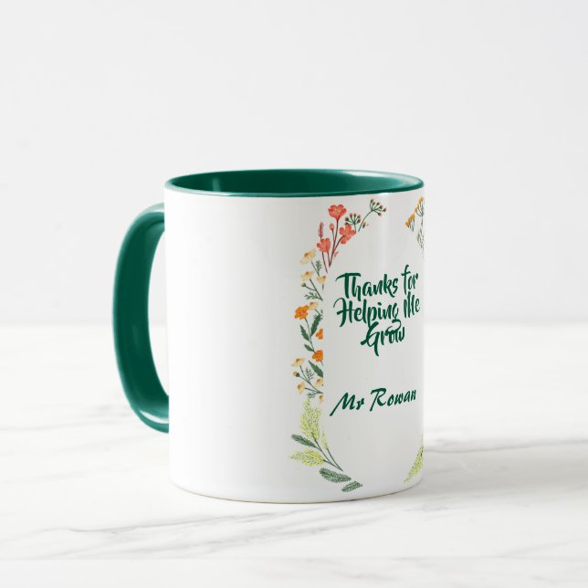 Thanks for Helping Me Grow,Personalized Teacher  Mug (Front Left)