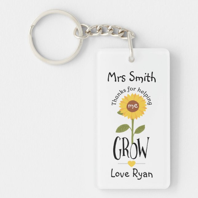 Thanks for Helping Me Grow Sunflower Keychain,  Keychain (Front)