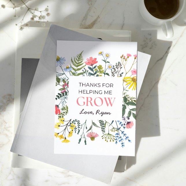 Thanks for helping me grow teacher / Daycare Gift  Thank You Card (Creator Uploaded)