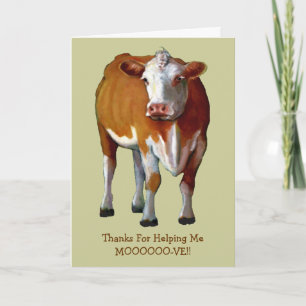Thanks For Helping Me Move: Cow: Mooo-ve: Art Letterpress Thank You Card