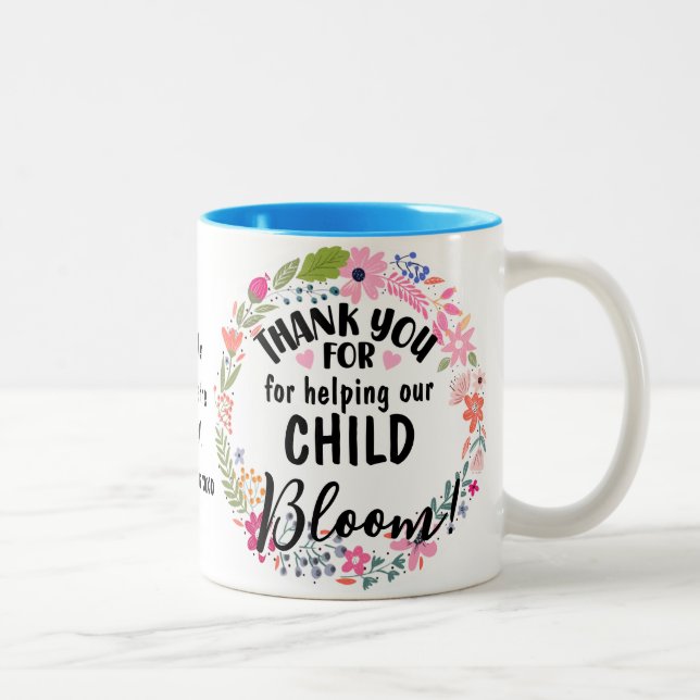 Thanks for Helping Our Child Bloom teacher gift Two-Tone Coffee Mug (Right)