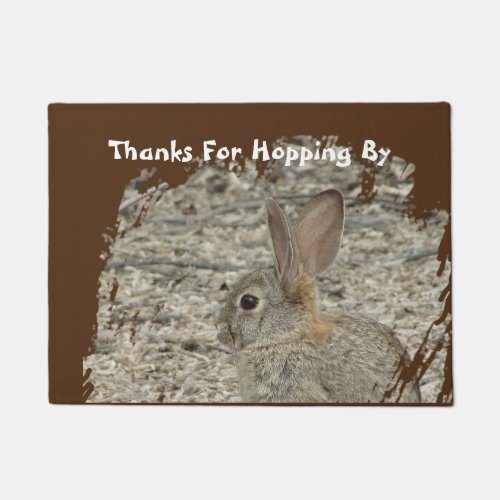 Thanks For Hopping By Humor Brown Bunny Welcome Doormat