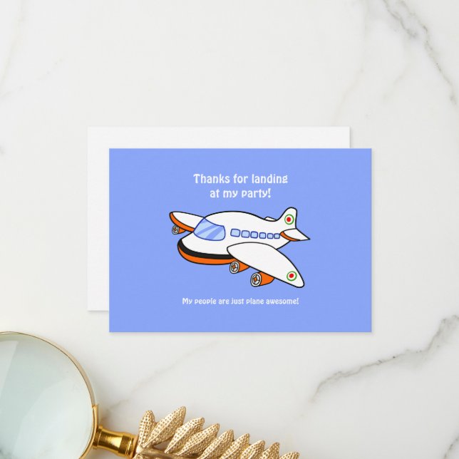 Thanks for Landing at my Party Airplane Thank You Card (Front/Back In Situ)