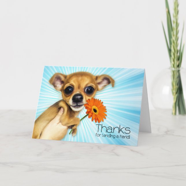 Thanks for Lending a Hand Cartoon Chihuahua Thank You Card (Front)