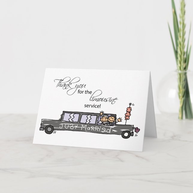 Thanks for Limousine Service Wedding Stick Figures Thank You Card (Front)