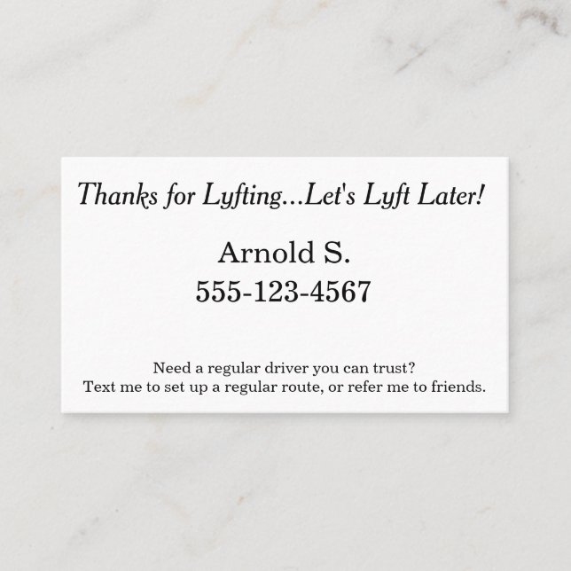 Thanks for Lyfting.. Let's Lyft Later! Referral Card (Front)
