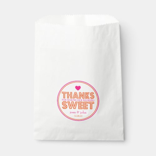 Thanks For Making Our Wedding Sweet Hot Pink Favor Bag