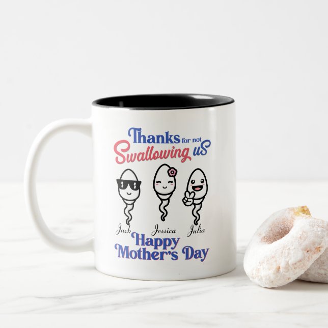 Thanks for not swallowing us up to 3 kids Two-Tone coffee mug (With Donut)