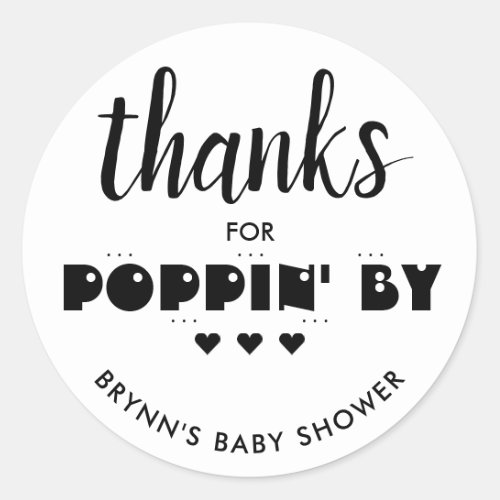 Thanks for Poppin By Baby Shower Popcorn Classic Round Sticker