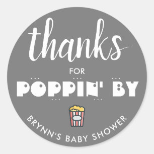 Thanks for Poppin' By Baby Shower Popcorn Classic Round Sticker
