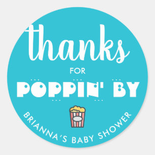 Thanks for Poppin' By Baby Shower Popcorn  Classic Round Sticker
