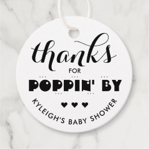 Thanks for Poppin' By Baby Shower Popcorn Favor Ta Favor Tags