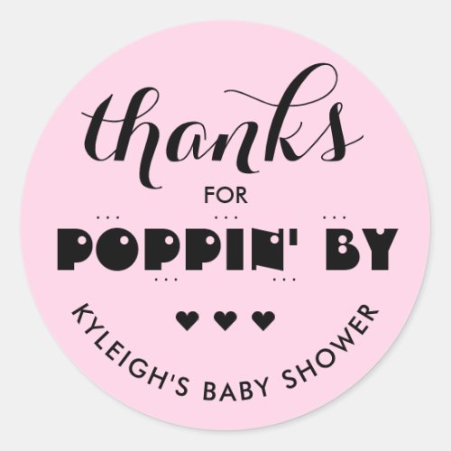 Thanks for Poppin By Baby Shower Popcorn Pink Classic Round Sticker