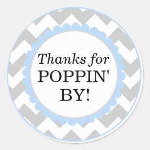 Thanks For Poppin By, Chevron Print Baby Shower Classic Round Sticker