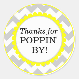 Thanks For Poppin By, Chevron Print Baby Shower Classic Round Sticker