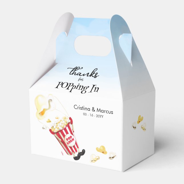 Thanks For Poppin By Popcorn Wedding Favor Boxes (Front Side)