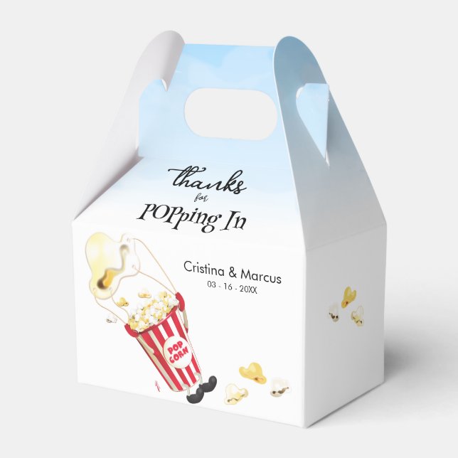 Thanks For Poppin By Popcorn Wedding Favor Boxes (Front Side)