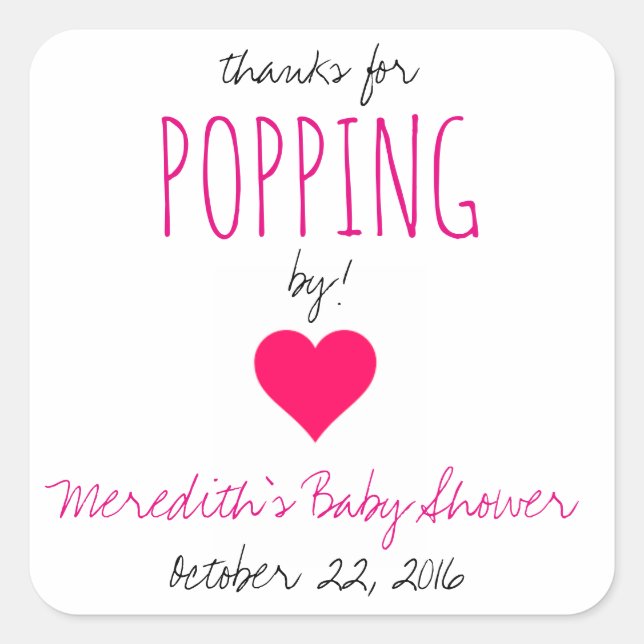 Thanks for Popping By!  Baby Shower Favors - Girl Square Sticker (Front)