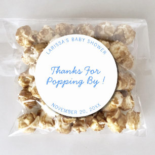 Thanks For Popping By Baby Shower Popcorn Favor Classic Round Sticker