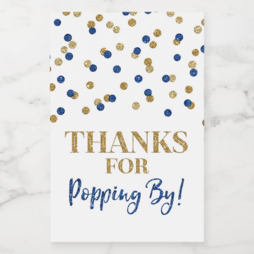 Thanks for Popping by Black Blue Confetti Food Label