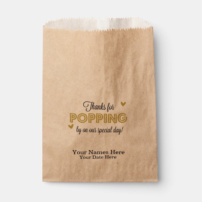 Thanks for Popping by, Gold Favors, Wedding Favors Favor Bag (Front)