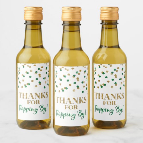 Thanks for Popping by Gold Green Confetti Wine Label