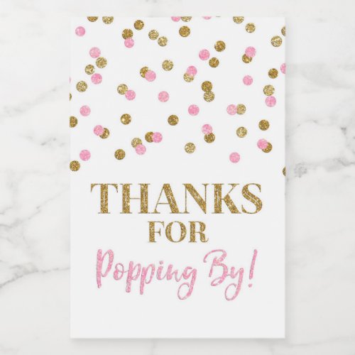 Thanks for Popping by Gold Pink Confetti Food Label