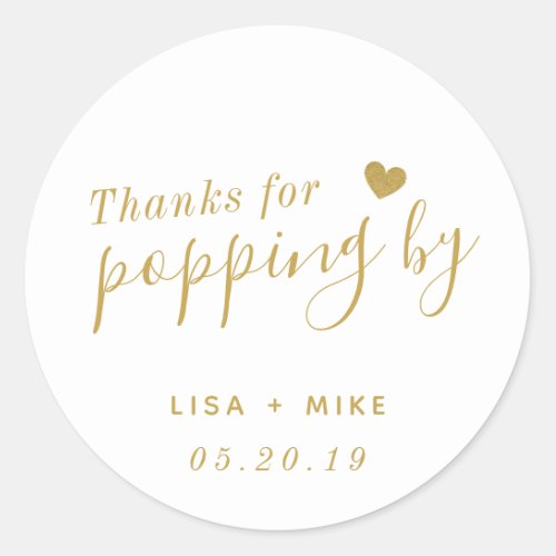 Thanks for Popping by Personalized Wedding Favor Classic Round Sticker