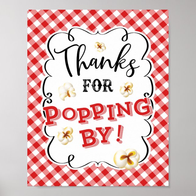 Thanks For Popping By Popcorn Sign Red Gingham (Front)