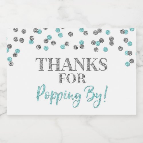 Thanks for Popping by Silver Light Blue Confetti Food Label