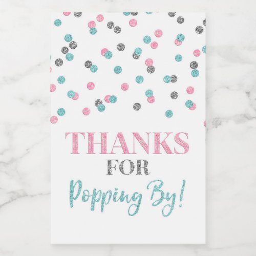 Thanks for Popping by Silver Pink Blue Confetti Food Label